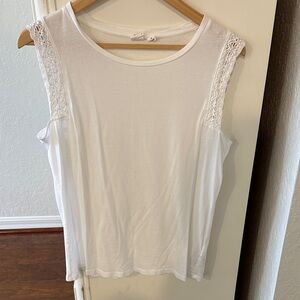 GAP White Tank Top with Lace Shoulders